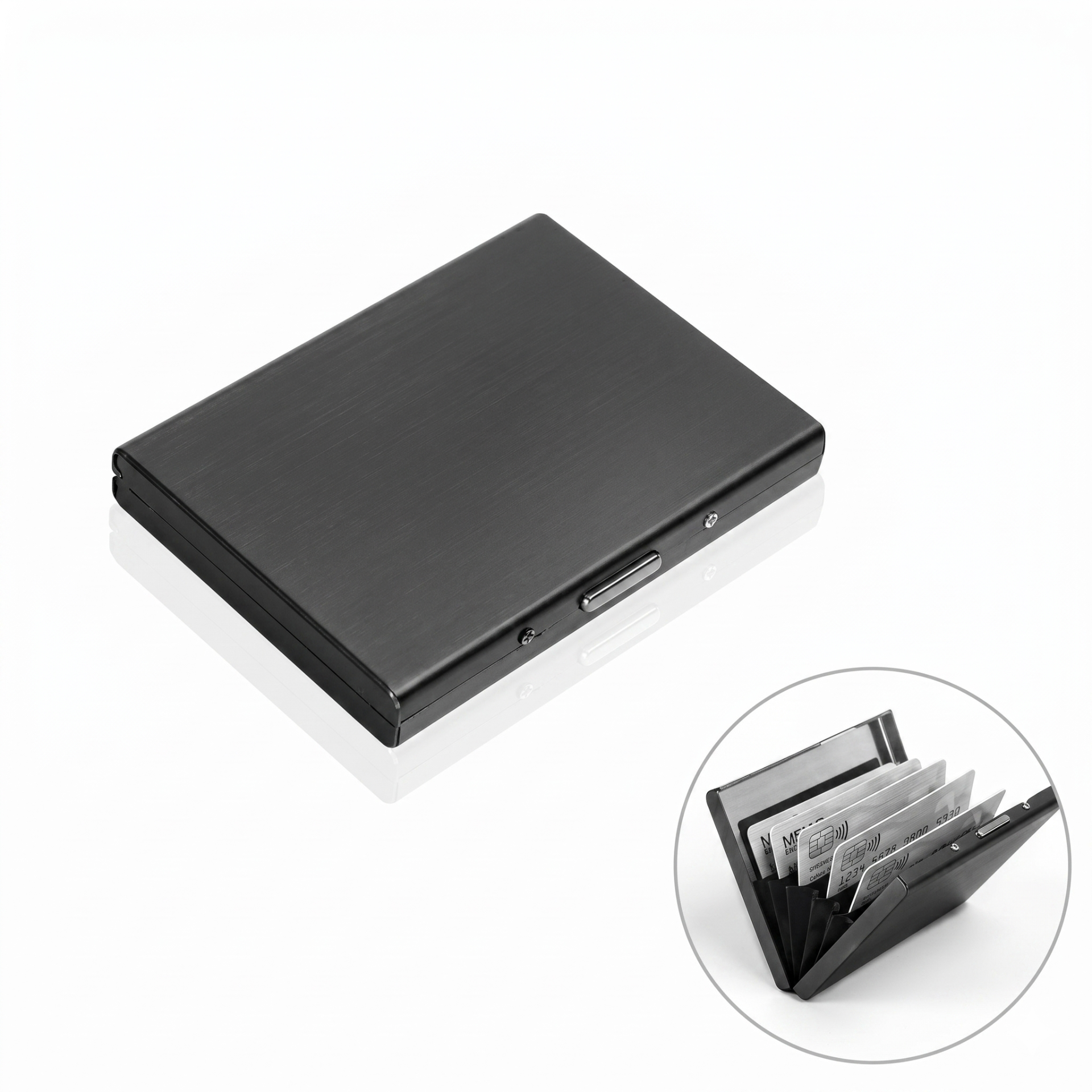 Dompet aluminium minimalis dengan mekanisme card ejection